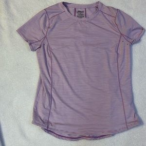 Lavender and white striped performance T-shirt